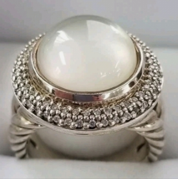 David Yurman Sterling Silver Cerise Moonstone and Diamond ring